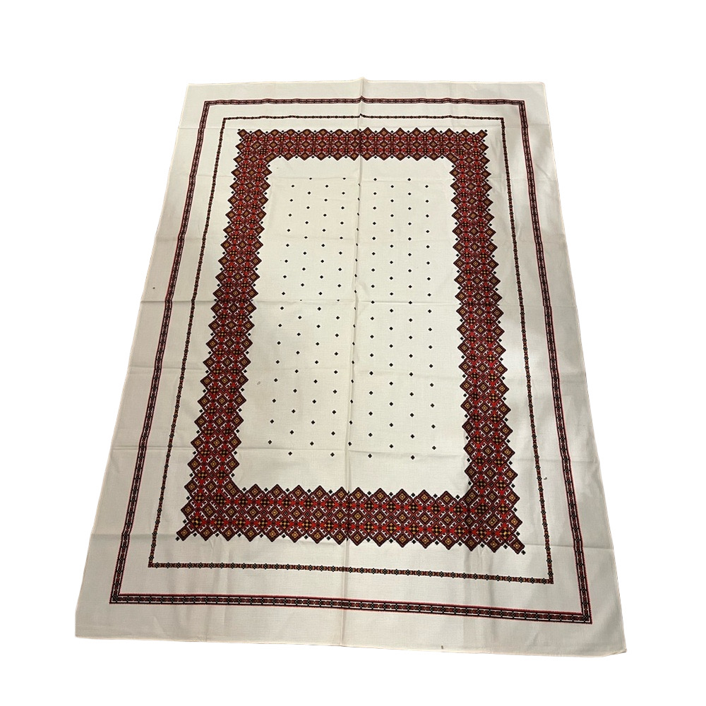 Vintage Ukrainian Tablecloth – Red & Black Geometric Design Folk Art